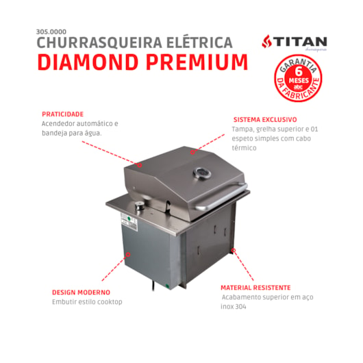 Churrasqueira Grill Elétrica Diamond Premium Com Tampa 220V - Imagem principal - d66fee02-fca1-4545-ad3d-4901b7c55182