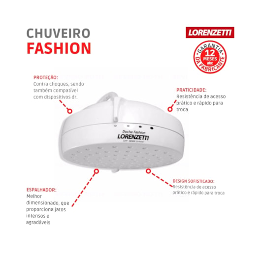 Chuveiro 127v 5500w Fashion  Branco Lorenzetti - Imagem principal - b1274b0c-b972-4cc3-ac74-f3a6df04b901