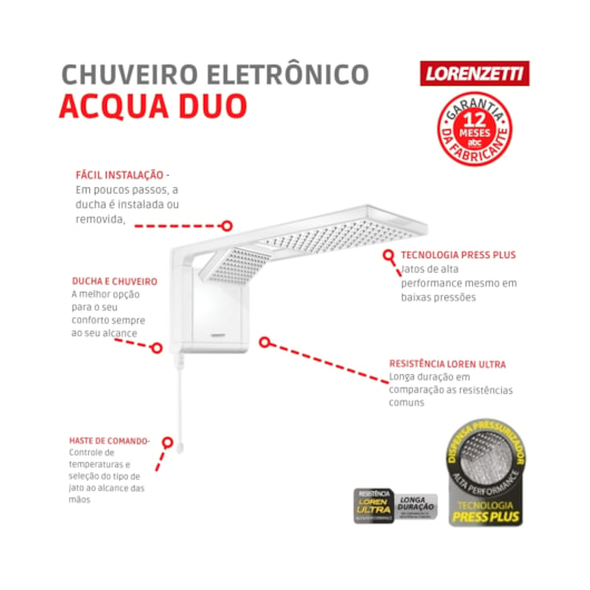 Chuveiro Acqua Duo Ultra Branco Lorenzetti 127V 5500W - Imagem principal - f4d27ab0-833d-40f3-b70d-8c6c0ebcd733