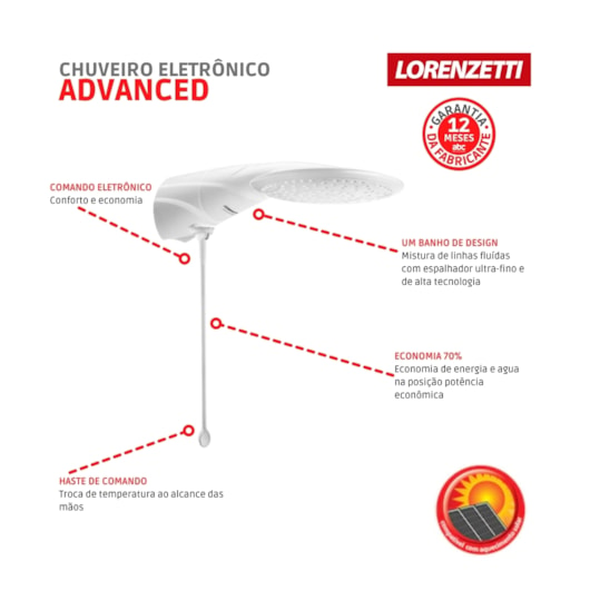 Chuveiro Advanced Eletrônico 220v 7500w Branco Lorenzetti - Imagem principal - 16f5fb68-bffa-46eb-951c-b6c0c271143f