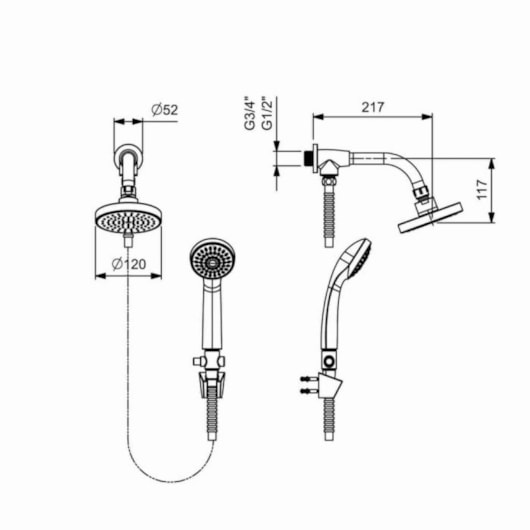 Chuveiro Com Desviador e Ducha Manual Basic Cromado Celite 120mm - Imagem principal - b9c5a3fb-5391-4a41-ac89-bad492320a55