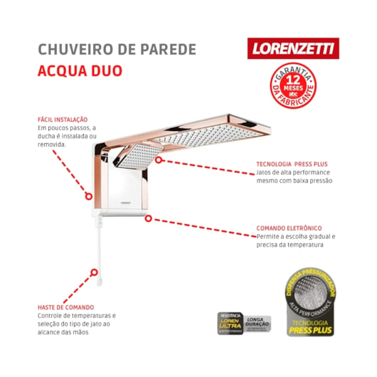 Chuveiro De Parede Acqua Duo Lorenzetti Branco/ Rose Gold 220v/6800w - Imagem principal - 66142489-1d09-4b35-af8f-3e5528fa5686