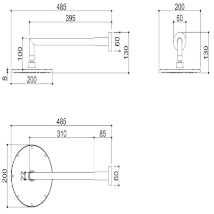 Chuveiro De Parede Com Braço Redondo Kr235c Cromado Kromma 20x20cm