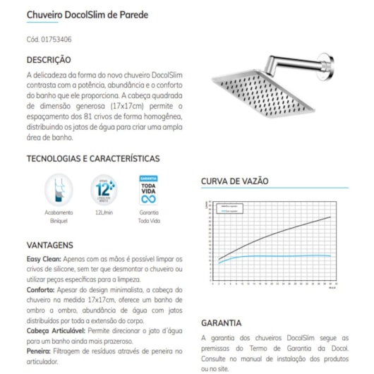Chuveiro De Parede Docolslim Cromado Docol 17x17cm - Imagem principal - 3fa7256f-6b32-4959-abf3-c7361a220754