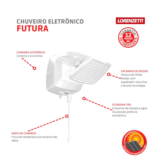 Chuveiro De Parede Eletrônico Futura 220v 6800w Branco Lorenzetti - Imagem principal - 9e113892-2769-4dd8-9287-bc72e213c6cd