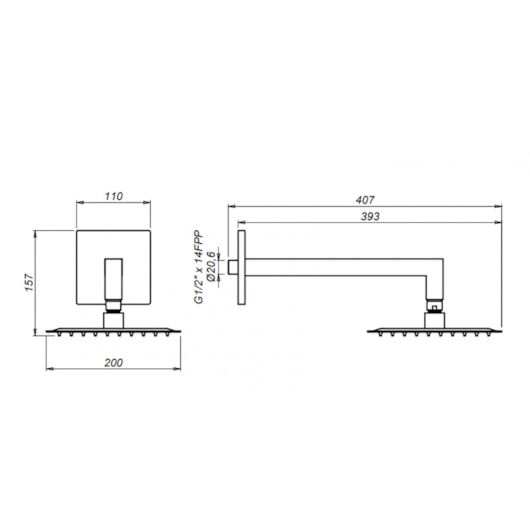 Chuveiro De Parede Preto Matte Cano 30cm Cubit C65 Meber - Imagem principal - 9a9a19d9-34e3-4a14-aa9f-e20d100f57cb