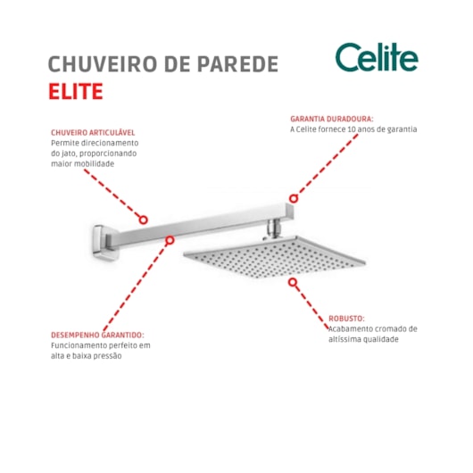 Chuveiro De Parede Quadrado Elite Cromada Celite - Imagem principal - 02282350-2ef5-4af7-8319-4882a4371db7