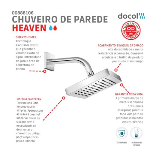 Chuveiro De Parede Quadrado Heaven Q150 Cromado Docol - Imagem principal - be8ccc92-cb74-476b-868a-60547063afe4