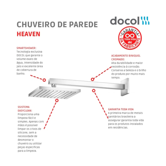 Chuveiro De Parede Quadrado Heaven Q200 Cromado Docol - Imagem principal - 3737795c-a050-4dc3-a6c5-c26369a7991a