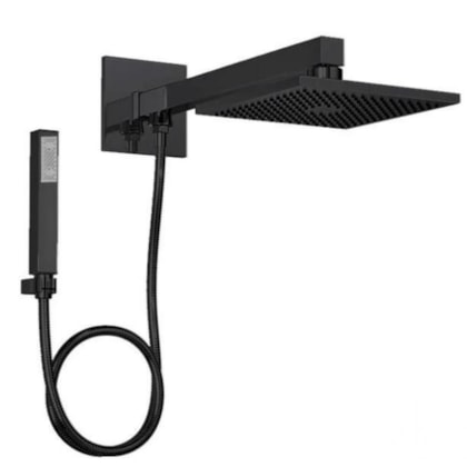 Chuveiro De Parede Quadratta Acqua Plus Quadrado Com Ducha Manual E Desviador Black Matte Deca
