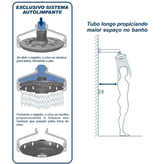 Chuveiro De Parede Redondo Acqua Plus Com Tubo 1990 Cromada Deca - Imagem principal - d21121cb-20a7-4420-bfeb-1fd5fc9f80b7