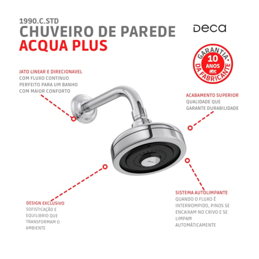 Chuveiro De Parede Redondo Acqua Plus Com Tubo Curvo 1990 Cromada Deca - Imagem principal - 21633d9f-7ae3-46e9-a49c-deef5a454eb3