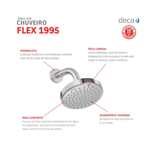 Chuveiro De Parede Redondo Flex Com Tubo Cromado Deca - Imagem principal - 2083c5e3-1eb7-4e41-af27-a76b2663f63d