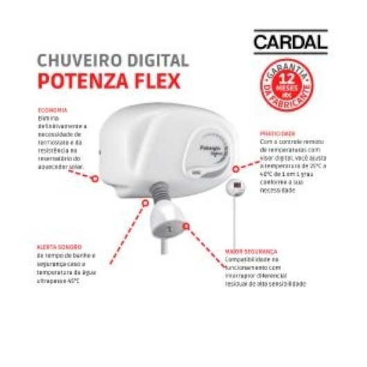 Chuveiro Digital Potenza Flex 220v 7800w Branco Cardal - Imagem principal - 38d47496-f885-4fe0-9059-48e13f060f3b