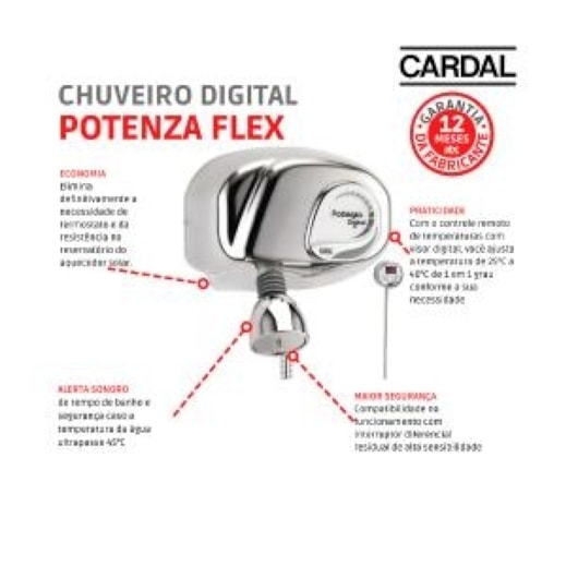 Chuveiro Digital Potenza Flex 220v 7800w Cromada Cardal - Imagem principal - bb946eac-2d73-4c1a-8586-2f2779dda8e7