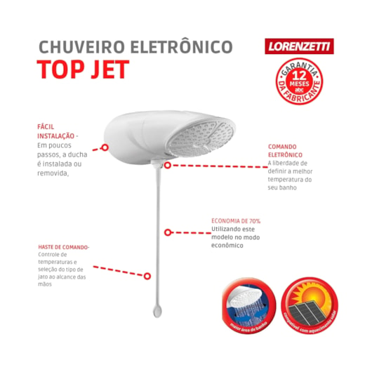 Chuveiro Ducha Eletrônico Top Jet 220v 7500w Branco Lorenzetti - Imagem principal - 316c7949-ae0c-47df-8d63-fc3381a29f8b