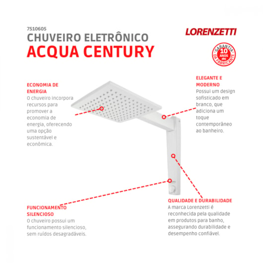 Chuveiro Eletrônico Acqua Century Branco 127V 5500W Lorenzetti - Imagem principal - bd043b3e-8630-4659-a8b9-462153ce7018