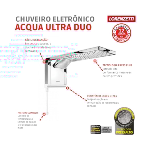 Chuveiro Eletrônico Acqua Duo Ultra 127v 5500w Branco/cromado Lorenzetti - Imagem principal - 49857c13-8276-4b10-8f58-f35a59c26eaf