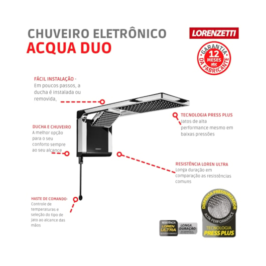 Chuveiro Eletrônico Acqua Duo Ultra 127v 5500w Preto/Cromado Lorenzetti - Imagem principal - bb7f9ec4-8212-43c2-bbf9-2b74a5c51c14