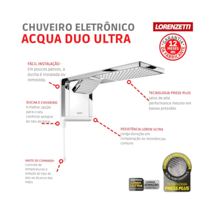 Chuveiro Eletrônico Acqua Duo Ultra 220v 7800w Branco/cromado Lorenzetti