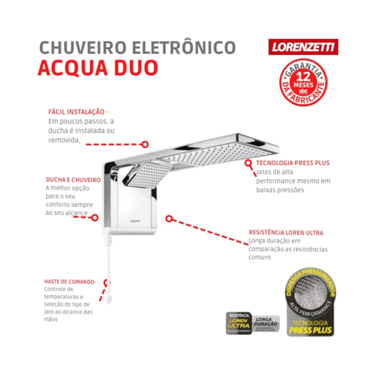 Chuveiro Eletrônico Acqua Duo Ultra 220v 7800w Branco Lorenzetti - Imagem principal - 104586ee-0422-4f22-ad80-320a8adacda3