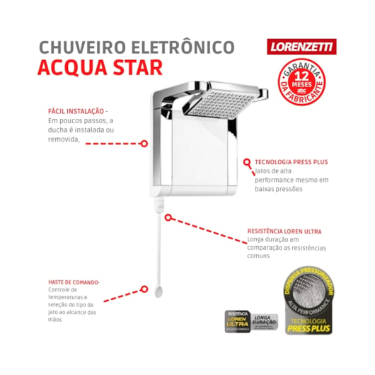 Chuveiro Eletrônico Acqua Star Ultra 127v 5500w Branco/cromada Lorenzetti - Imagem principal - b07873fc-0e8e-4692-8b4b-069164f87f4a