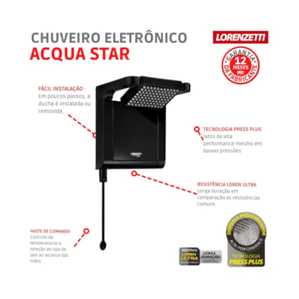 Chuveiro Eletrônico Acqua Star Ultra 220v 6800w Preto Lorenzetti