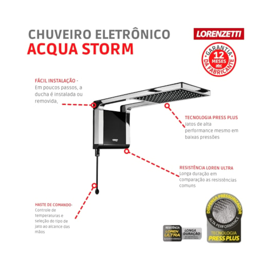 Chuveiro Eletrônico Acqua Storm Ultra 127v 5500w Preto/cromado Lorenzetti - Imagem principal - 0e4765fa-8bbc-4ee9-815a-0a9fa449d40b