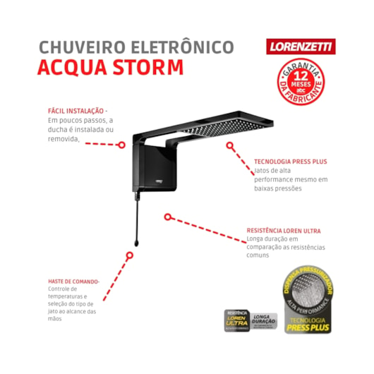 Chuveiro Eletrônico Acqua Storm Ultra 127v 5500w Preto Lorenzetti - Imagem principal - a458da3f-1b3e-403e-9839-b03762e69687