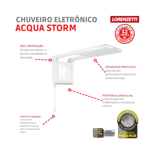 Chuveiro Eletrônico Acqua Storm Ultra 220v 6800w Branco Lorenzetti - Imagem principal - 505e835b-f532-42a1-88e9-3be3ef0ed300