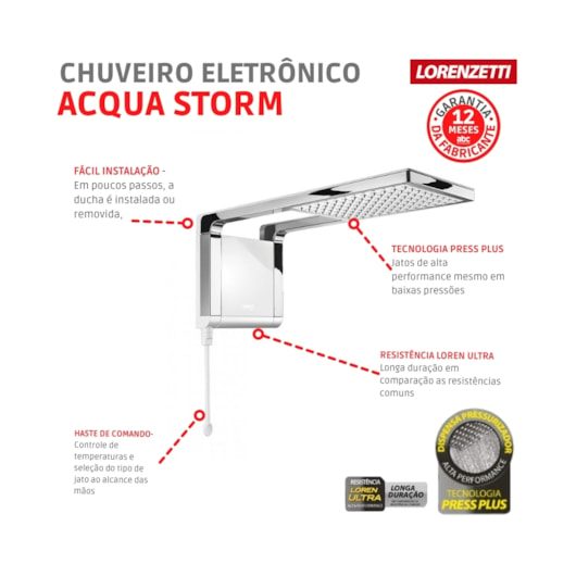 Chuveiro Eletrônico Acqua Storm Ultra 220v 7800w Branco/cromado Lorenzetti - Imagem principal - edc0dc99-4cf8-412c-9471-1ee103d9cdbe