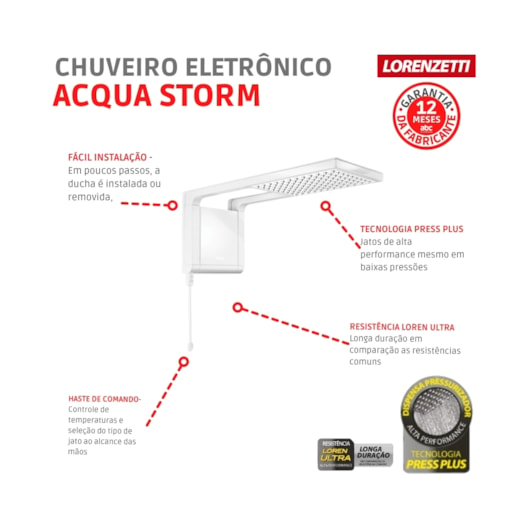 Chuveiro Eletrônico Acqua Storm Ultra 220v 7800w Branco Lorenzetti - Imagem principal - 15d5a67a-3fad-4fd3-be8f-050d71f9cd82