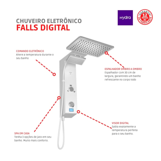 Chuveiro Eletrônico Digital Ducha de Parede Hydra Falls Power Branco E Cromo 5500W 110V - Imagem principal - f7a57c59-b1d1-4abf-8ce3-227f452e5057