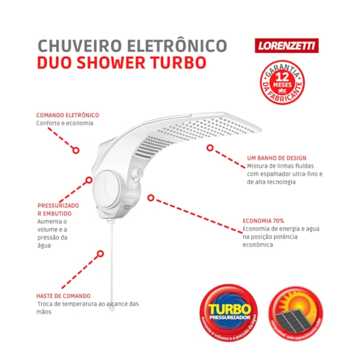 Chuveiro Eletrônico Duo Shower Quadra Turbo 127v 5500w Branco Lorenzetti - Imagem principal - 6e594b89-f74c-41cd-a3b9-62161f81512b