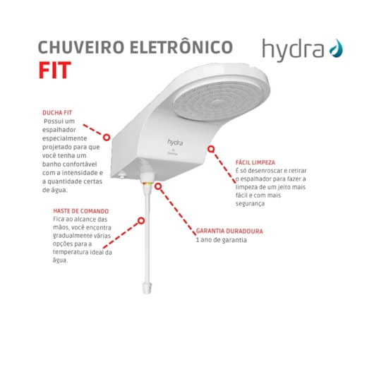 Chuveiro Eletrônico Fit 127v 5500w Branco Hydra - Imagem principal - 98316d91-55fb-4172-a6e2-97a76c272f13