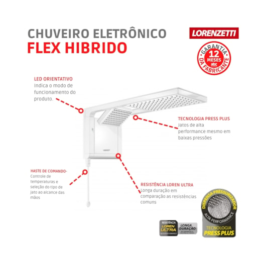 Chuveiro Eletrônico Flex Hibrido Acqua Duo Ultra 127v 5500w Branco Lorenzetti - Imagem principal - 980b6c45-3e97-49fe-9365-fb2086d2fb54