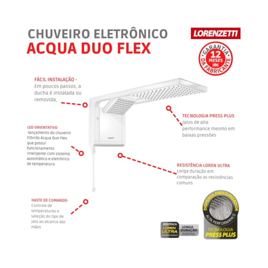 Chuveiro Eletrônico Flex Hibrido Acqua Duo Ultra 220v 6800w Branco Lorenzetti - Imagem principal - fe713d83-e6f2-4b56-86ee-a5d79b0122a4