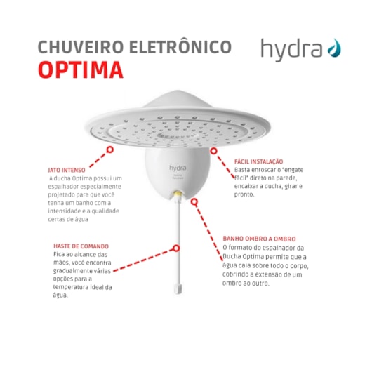 Chuveiro Eletrônico Optima 127v 5500w Sem Tubo Branco Hydra - Imagem principal - fddf61a6-8582-4b90-ab6b-27fd3826d619