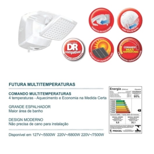 Chuveiro Futura Branco Lorenzetti 220V 7500W - Imagem principal - e6ae4ad2-1c90-4eed-bab2-0d26cbaacb7c