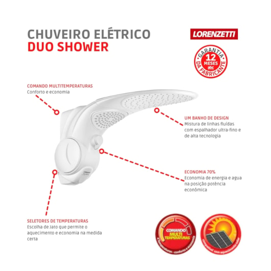 Chuveiro Multitemperaturas Duo Shower 220v 7500w Branco Lorenzetti - Imagem principal - da5bfe25-ea0f-4382-95b2-0d5394478c68