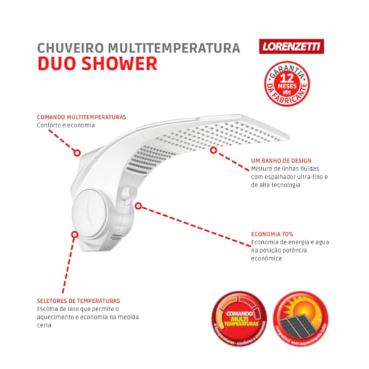 Chuveiro Multitemperaturas Duo Shower Quadra 220v 6800w Branco Lorenzetti - Imagem principal - 366ba85d-4e46-440c-9541-56aa5b64915f