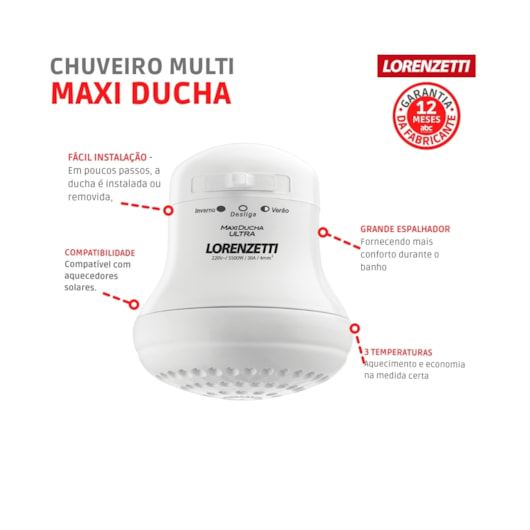 Chuveiro Multitemperaturas Maxi Ducha 127v 4600w Branco Lorenzetti - Imagem principal - 4908966a-7153-4ae6-8b34-1ac613b0f2a8