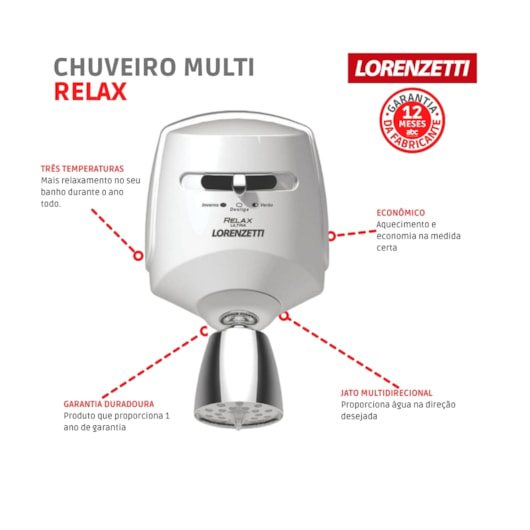 Chuveiro Multitemperaturas Relax 3t 127v 5500w Branco/cromado Lorenzetti - Imagem principal - 1788135f-7597-4ede-bfee-8756956458bf