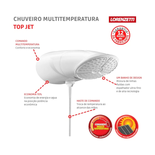 Chuveiro Multitemperaturas Top Jet 127v 5500w Branco Lorenzetti - Imagem principal - b1b6a93e-79e4-48a1-bf7b-bfa65abc6ee8