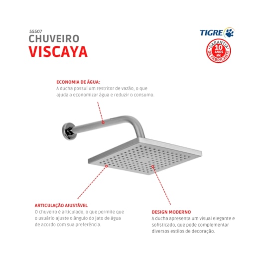 Chuveiro Quadrado De Parede Viscaya 1990 Cromado Tigre - Imagem principal - 60619521-26c5-4413-8e13-fd3d344133ce