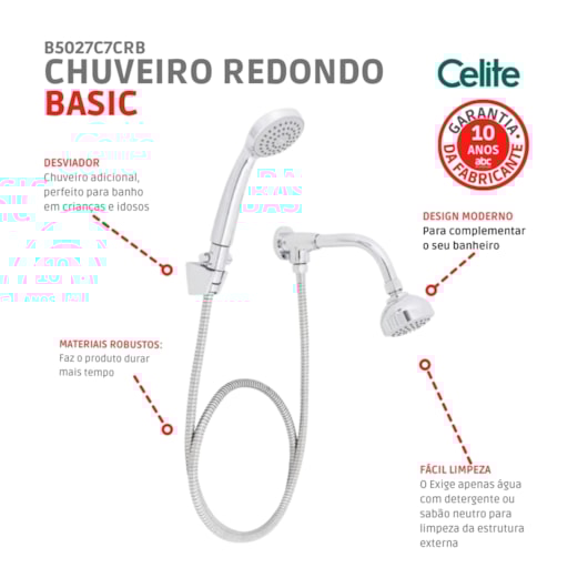 Chuveiro Redondo Com Ducha Smart Cromado Celite 15x26,9x8cm - Imagem principal - 7408213b-117b-473c-9684-b7670916cce1