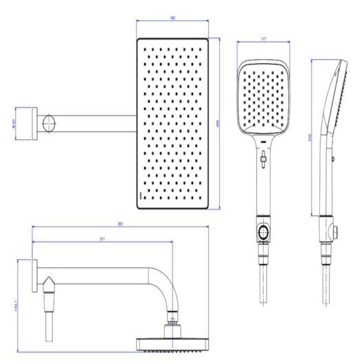 Chuveiro Retangular de Parede Com Desviador Multijatos Flex Max Black Matte Deca - Imagem principal - 229127e5-55bd-4cc2-a593-324a1c294a74