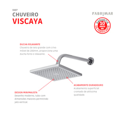 Chuveiro Viscaya Quadrado Cromado Fabrimar 20cm