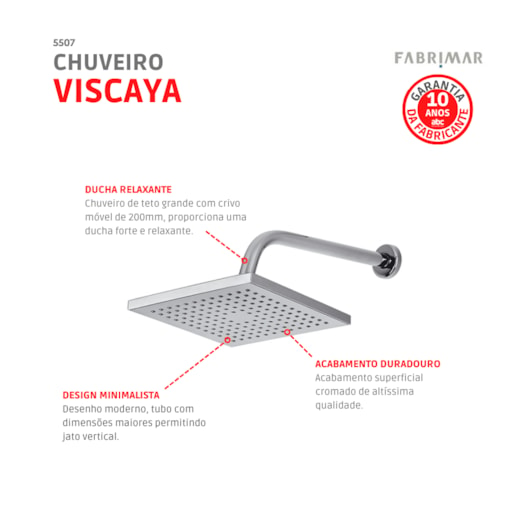 Chuveiro Viscaya Quadrado Cromado Fabrimar 20cm - Imagem principal - 5da8b44e-9ae9-4707-bde1-f91ca6e825d0