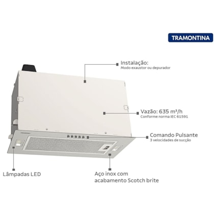 Coifa de Embutir Incasso 51 em Aço Inox com Acabamento Scotch Brite 51cm 127V Tramontina